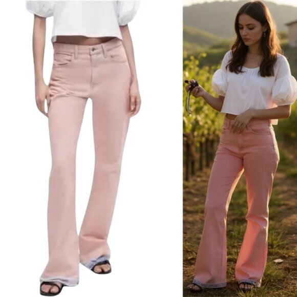 Zara Mid Rise Bootcut Jean Size 4 Pink Blue - Picture 1 of 11